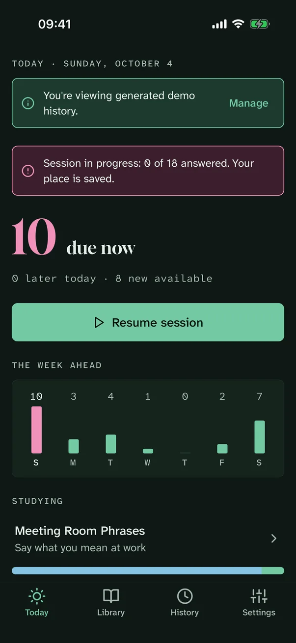 Today screen in the dark theme