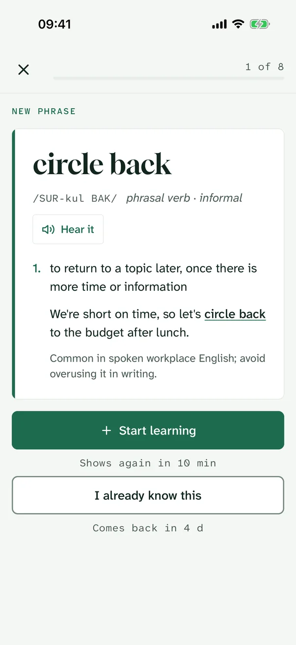 A new phrase introduced as a dictionary entry
